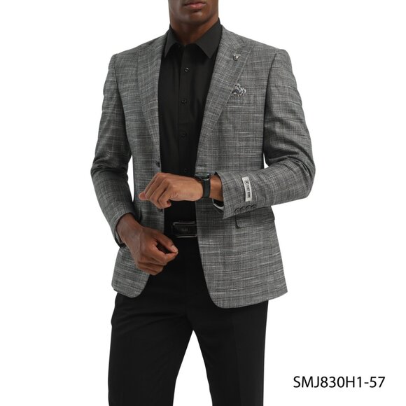 Grey Plaid Peak Lapel Stacy Adams Men's Jacket - Picture 1 of 4